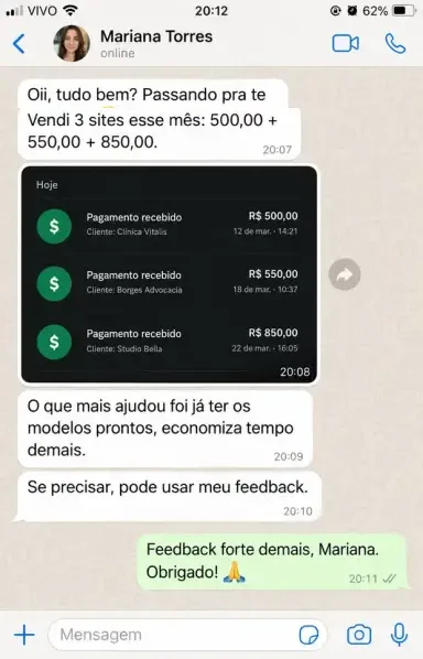 Print de conversa de Mariana Torres: R$ 1.900 no mês