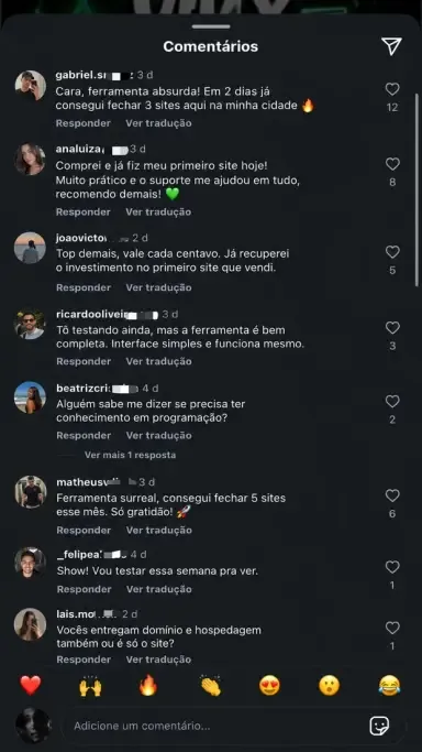 Comentários de assinantes no Instagram